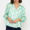 Tie Sleeve Top In Green Print