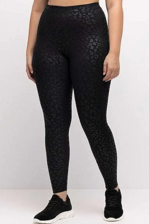 Tonal Leopard Print Stretch Leggings In Black