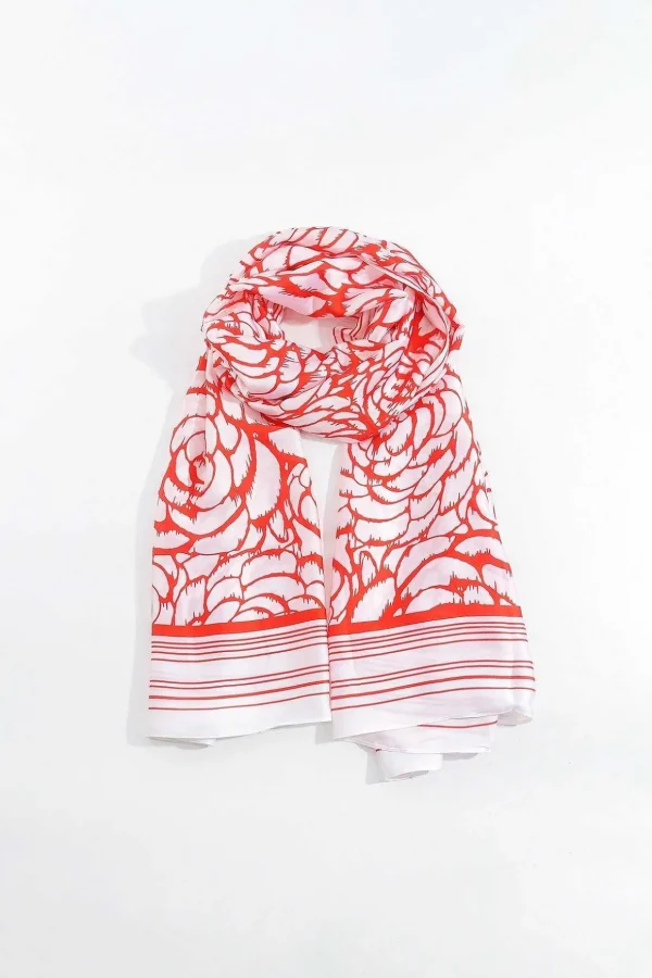 Two Tone Floral Scarf In Red