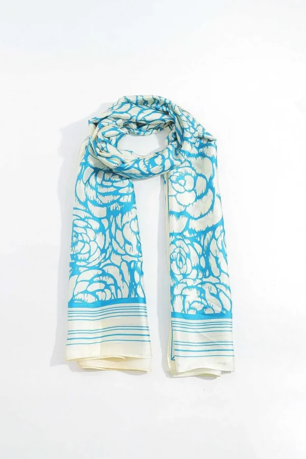 Two Tone Floral Scarf In Blue