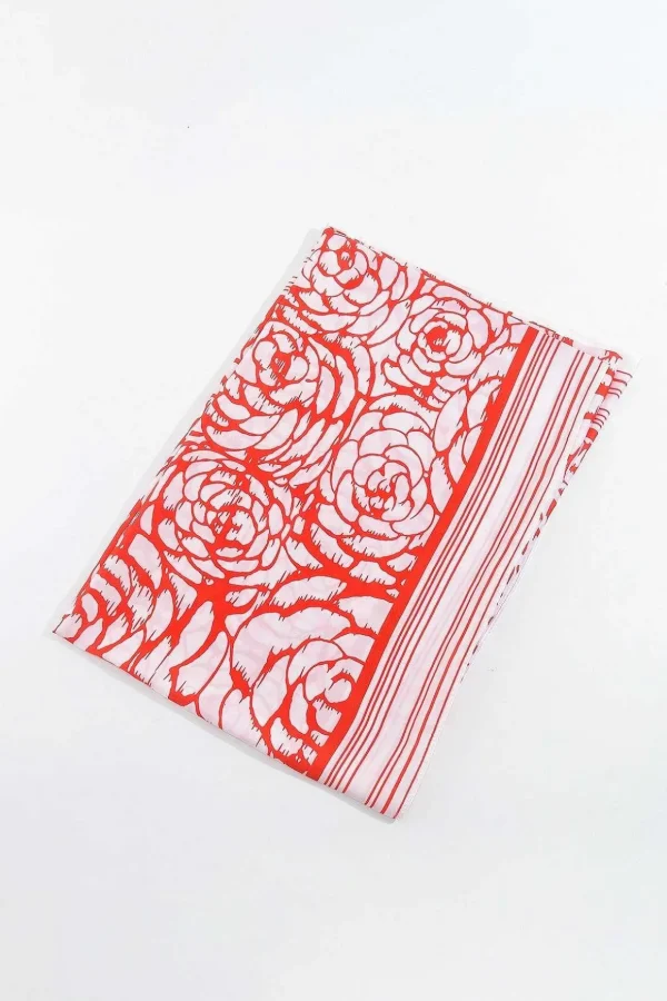 Two Tone Floral Scarf In Red