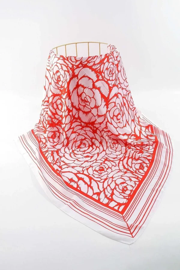 Two Tone Floral Scarf In Red