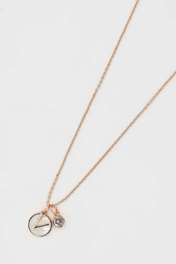 V Initial Necklace In Rose Gold