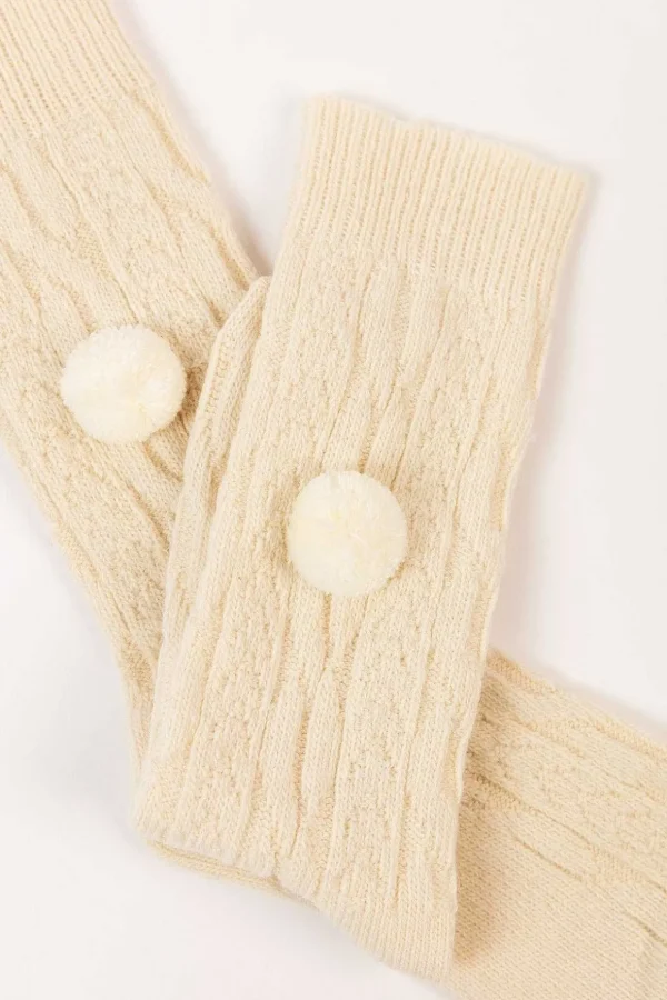 Wool Blend Pom Pom Socks In Cream