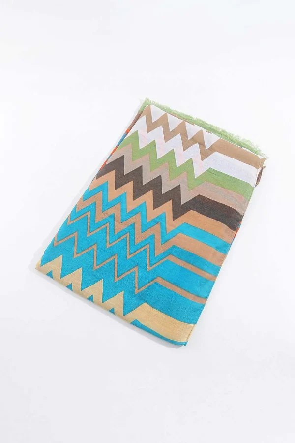 Zig Zag Print Scarf In Khaki