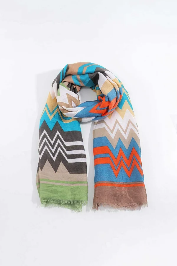 Zig Zag Print Scarf In Khaki